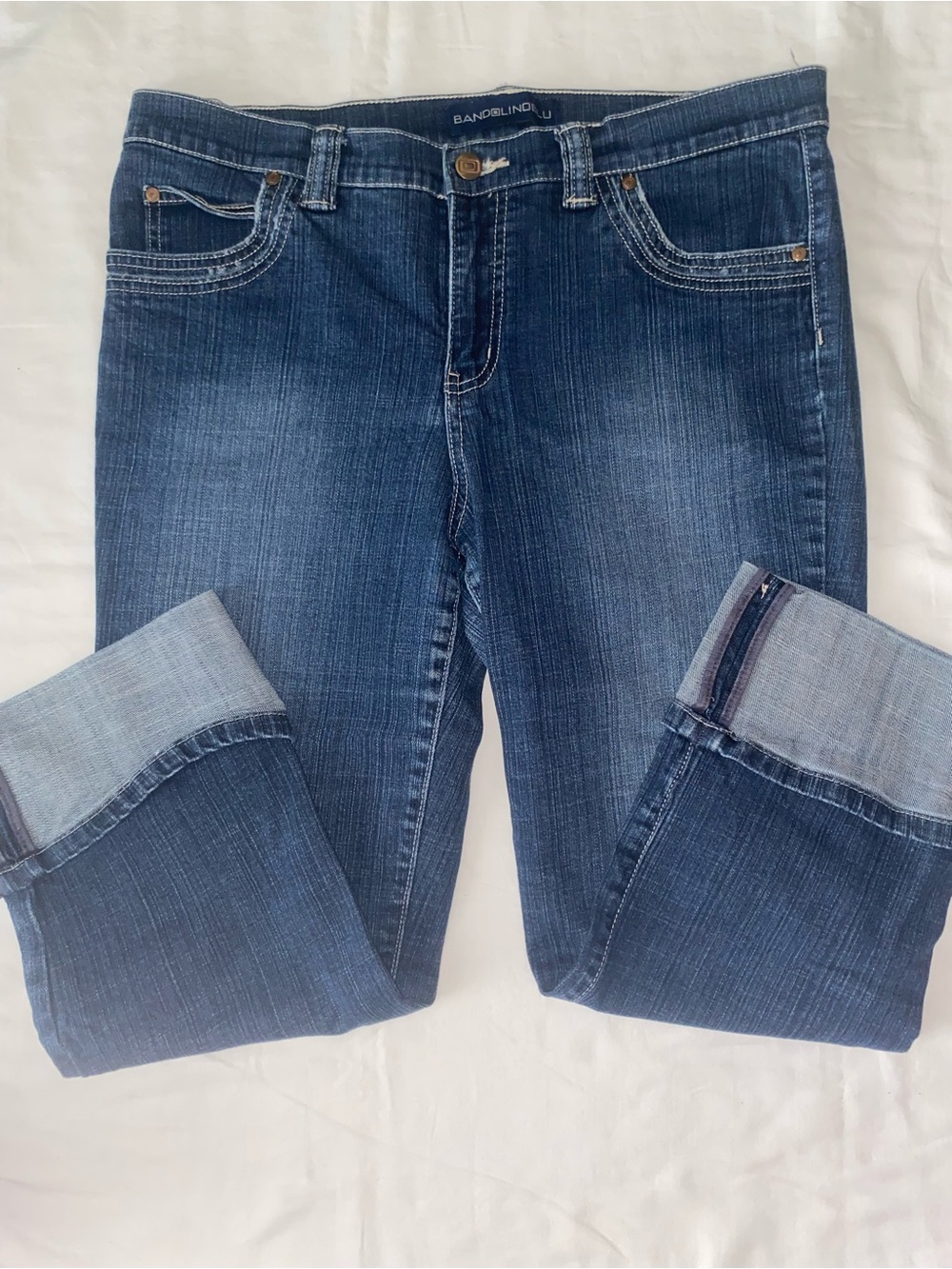 Bandolino Womens Medium Blue Boyfriend Cuffed Jeans